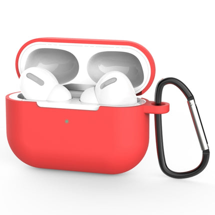 For AirPods Pro Silicone Wireless Earphone Protective Case Cover with Lanyard Hole & Carabiner(Red)-garmade.com