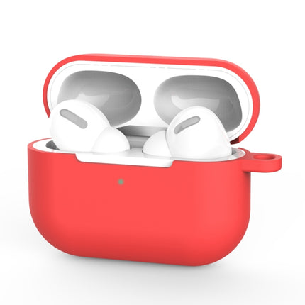For AirPods Pro Silicone Wireless Earphone Protective Case Cover with Lanyard Hole(Red)-garmade.com