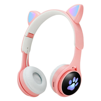 B30 Cat Paw Cat Ears Colorful Luminous Foldable Bluetooth Headset with 3.5mm Jack & TF Card Slot(Pink)-garmade.com