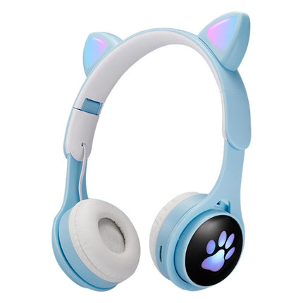 B30 Cat Paw Cat Ears Colorful Luminous Foldable Bluetooth Headset with 3.5mm Jack & TF Card Slot(Blue)-garmade.com