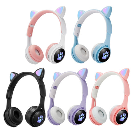 B30 Cat Paw Cat Ears Colorful Luminous Foldable Bluetooth Headset with 3.5mm Jack & TF Card Slot(White)-garmade.com