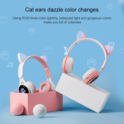 B30 Cat Paw Cat Ears Colorful Luminous Foldable Bluetooth Headset with 3.5mm Jack & TF Card Slot(Pink)-garmade.com