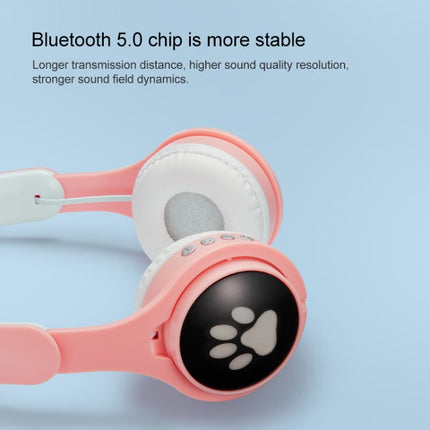 B30 Cat Paw Cat Ears Colorful Luminous Foldable Bluetooth Headset with 3.5mm Jack & TF Card Slot(Purple)-garmade.com