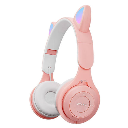 M6 Luminous Cat Ears Two-color Foldable Bluetooth Headset with 3.5mm Jack & TF Card Slot(Pink)-garmade.com