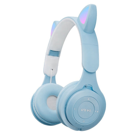 M6 Luminous Cat Ears Two-color Foldable Bluetooth Headset with 3.5mm Jack & TF Card Slot(Blue)-garmade.com