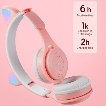 M6 Luminous Cat Ears Two-color Foldable Bluetooth Headset with 3.5mm Jack & TF Card Slot(Purple)-garmade.com