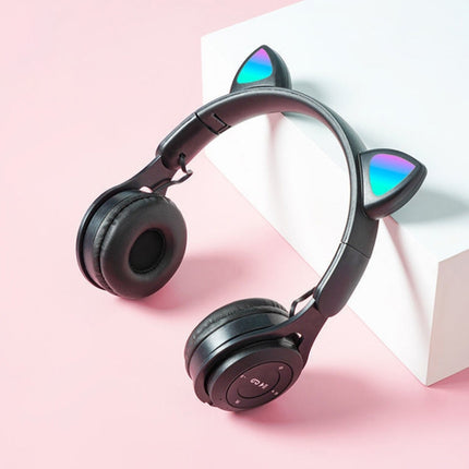 M6 Luminous Cat Ears Pure-color Foldable Bluetooth Headset with 3.5mm Jack & TF Card Slot (Black)-garmade.com