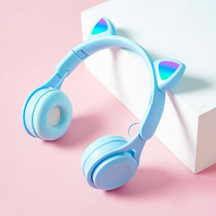 M6 Luminous Cat Ears Pure-color Foldable Bluetooth Headset with 3.5mm Jack & TF Card Slot (Blue)-garmade.com