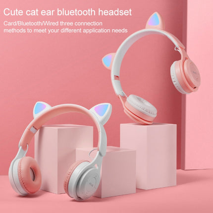 M6 Luminous Cat Ears Pure-color Foldable Bluetooth Headset with 3.5mm Jack & TF Card Slot (White)-garmade.com