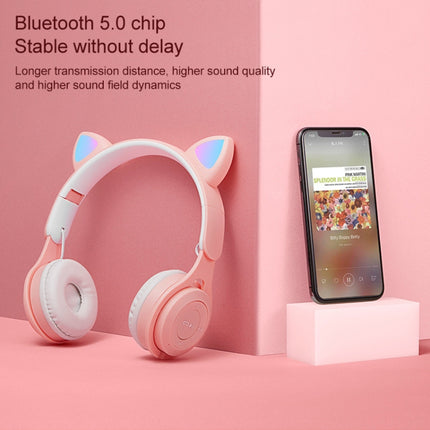 M6 Luminous Cat Ears Pure-color Foldable Bluetooth Headset with 3.5mm Jack & TF Card Slot (Pink)-garmade.com