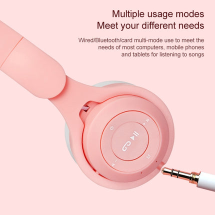 M6 Luminous Cat Ears Pure-color Foldable Bluetooth Headset with 3.5mm Jack & TF Card Slot (Pink)-garmade.com