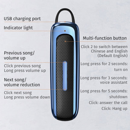 E1 Smart Noise Reduction Unilateral Ear-mounted Bluetooth Earphone (Black Blue)-garmade.com