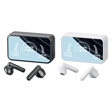 V9 Mirror Noodle Wireless Bluetooth Earphone with Charging Compartment (White)-garmade.com