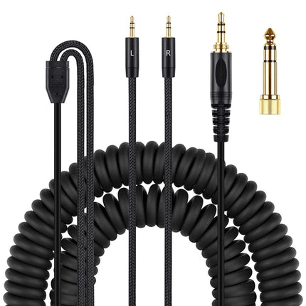 ZS0227 Headphone Dual 3.5mm Spring Audio Cable for Denon AH-D7100 7200 D600 D9200 5200 (Black)-garmade.com