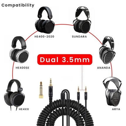 ZS0227 Headphone Dual 3.5mm Spring Audio Cable for Denon AH-D7100 7200 D600 D9200 5200 (Black)-garmade.com