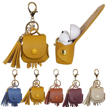 Leather Tassels Earphones Shockproof Protective Case for Apple AirPods 1/2 (Yellow)-garmade.com