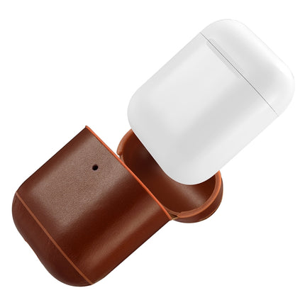 ICARER For Apple AirPods 1 / 2 Ring Buckle Version Retro Earphone Protective Leather Case(Coffee)-garmade.com