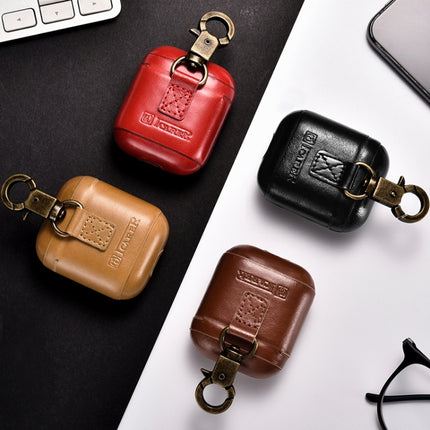 ICARER For Apple AirPods 1 / 2 Ring Buckle Version Retro Earphone Protective Leather Case(Coffee)-garmade.com