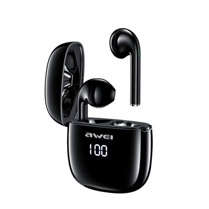 awei T28P Bluetooth V5.0 TWS Ture Wireless Sports LED Display Headset with Charging Case(Black)-garmade.com