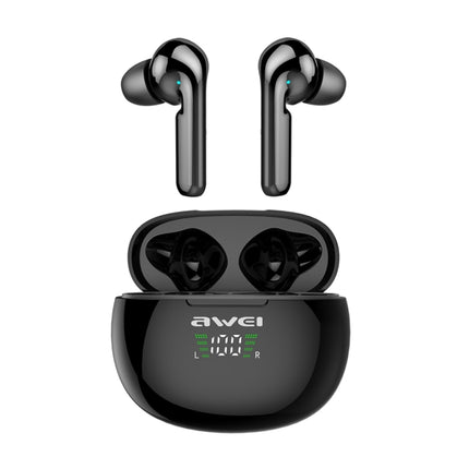 awei T15P Bluetooth V5.0 TWS Ture Wireless Sports LED Display Headset with Charging Case(Black)-garmade.com