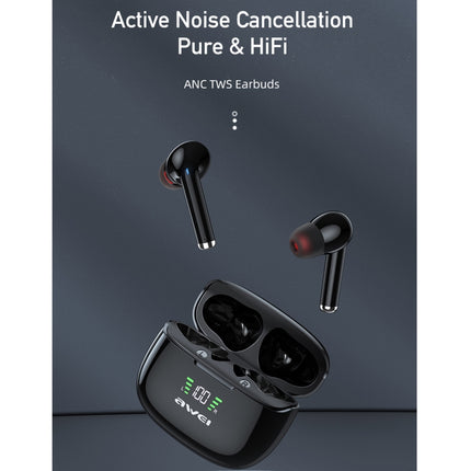 awei TA8 Bluetooth 5.2 ANC Active Noise Reduction Wireless Bluetooth Earphone (Black)-garmade.com