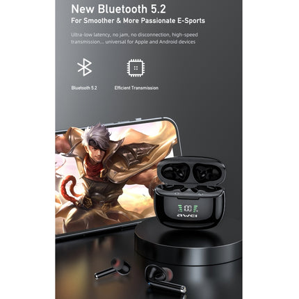 awei TA8 Bluetooth 5.2 ANC Active Noise Reduction Wireless Bluetooth Earphone (Black)-garmade.com