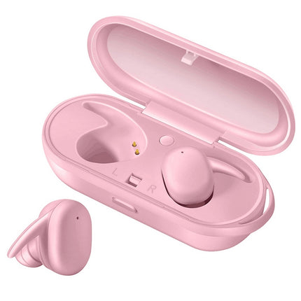 DT-7 IPX Waterproof Bluetooth 5.0 Wireless Bluetooth Earphone with 300mAh Magnetic Charging Box, Support Call(Pink)-garmade.com