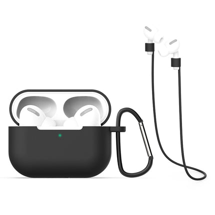 For AirPods Pro 3 in 1 Silicone Earphone Protective Case + Hook + Anti-lost Rope Set(Black)-garmade.com