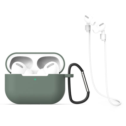 For AirPods Pro 3 in 1 Silicone Earphone Protective Case + Hook + Anti-lost Rope Set(Green)-garmade.com