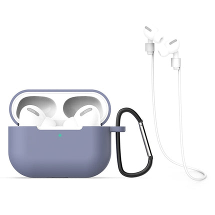 For AirPods Pro 3 in 1 Silicone Earphone Protective Case + Hook + Anti-lost Rope Set(Grey)-garmade.com