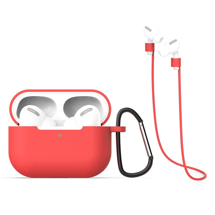 For AirPods Pro 3 in 1 Silicone Earphone Protective Case + Hook + Anti-lost Rope Set(Red)-garmade.com
