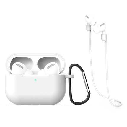 For AirPods Pro 3 in 1 Silicone Earphone Protective Case + Hook + Anti-lost Rope Set(White)-garmade.com