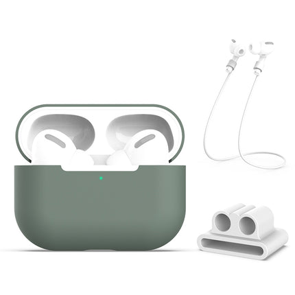 For AirPods Pro 3 in 1 Silicone Earphone Protective Case + Earphones Buckle + Anti-lost Rope Set(Green)-garmade.com