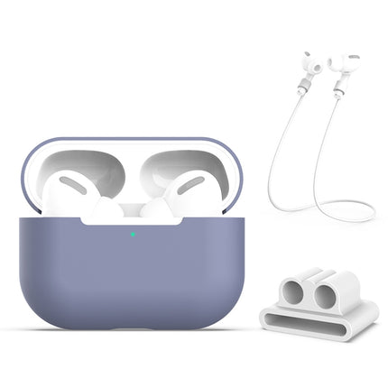 For AirPods Pro 3 in 1 Silicone Earphone Protective Case + Earphones Buckle + Anti-lost Rope Set(Grey)-garmade.com