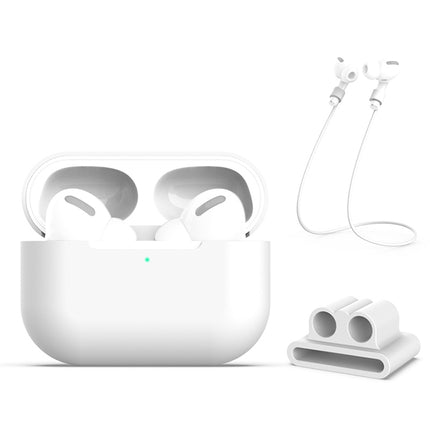 For AirPods Pro 3 in 1 Silicone Earphone Protective Case + Earphones Buckle + Anti-lost Rope Set(White)-garmade.com