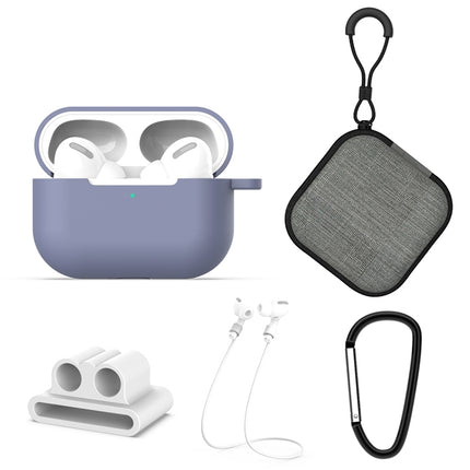 For AirPods Pro 5 in 1 Silicone Earphone Protective Case + Earphone Bag + Earphones Buckle + Hook + Anti-lost Rope Set(Grey)-garmade.com