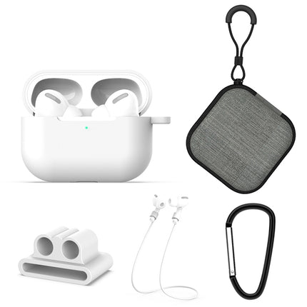 For AirPods Pro 5 in 1 Silicone Earphone Protective Case + Earphone Bag + Earphones Buckle + Hook + Anti-lost Rope Set(White)-garmade.com