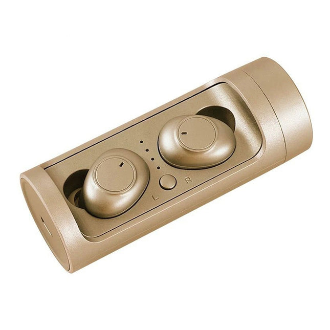 DT-15 Wireless Two Ear Bluetooth Headset Supports Touch & Smart Magnetic Charging & Power On Automatic Pairing (Gold)-garmade.com
