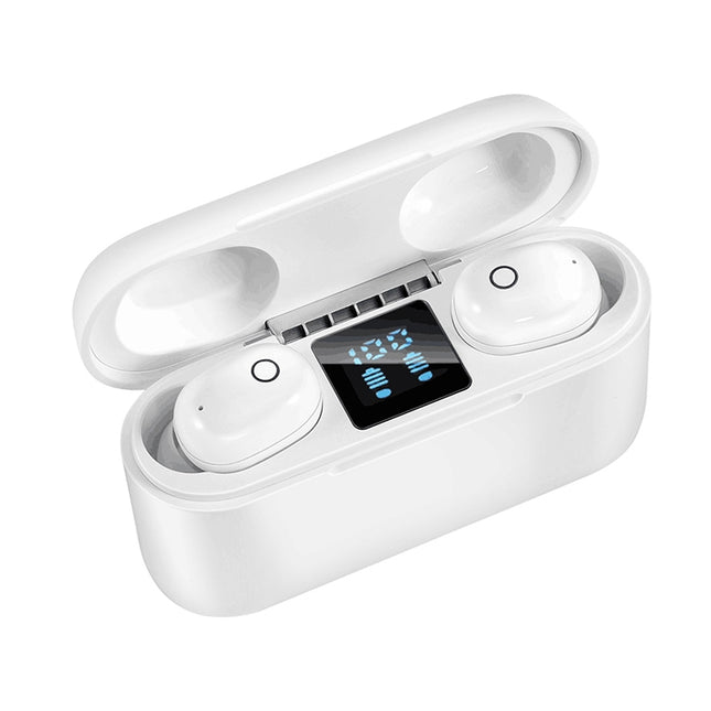 Dt-18 Wireless Two Ear Bluetooth Headset With 2000mAh Charging Cabin & Touch & Intelligent Magnetic Suction Charging (White)-garmade.com