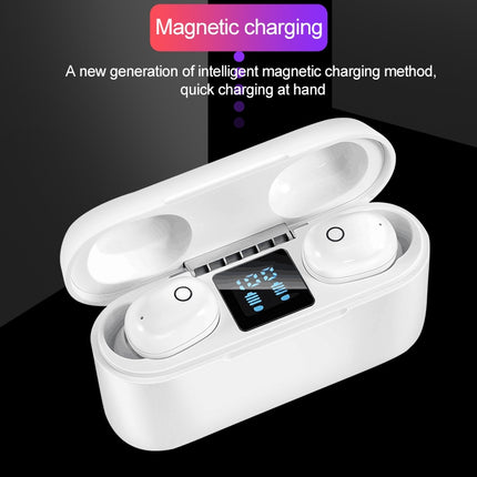 Dt-18 Wireless Two Ear Bluetooth Headset With 2000mAh Charging Cabin & Touch & Intelligent Magnetic Suction Charging (White)-garmade.com