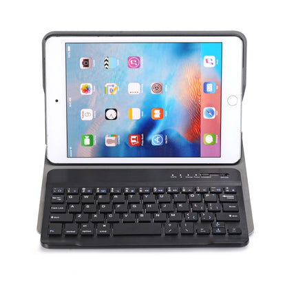 A05 Bluetooth 3.0 Ultra-thin ABS Detachable Bluetooth Keyboard Leather Tablet Case for iPad mini 5, with Holder(Black)-garmade.com