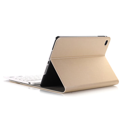 A05 Bluetooth 3.0 Ultra-thin ABS Detachable Bluetooth Keyboard Leather Tablet Case for iPad mini 5, with Holder(Gold)-garmade.com