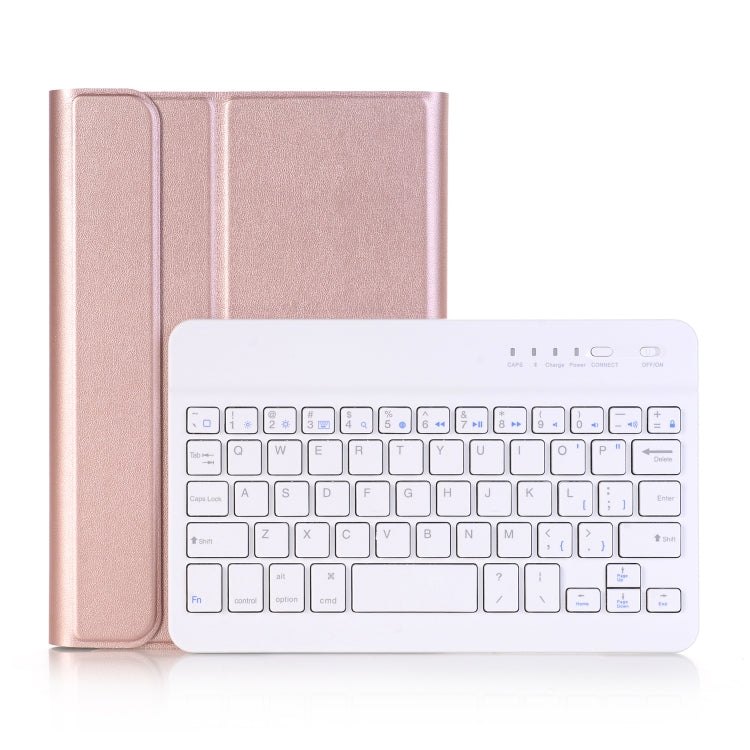 A05 Bluetooth 3.0 Ultra-thin ABS Detachable Bluetooth Keyboard Leather Tablet Case for iPad mini 5, with Holder(Rose Gold)-garmade.com