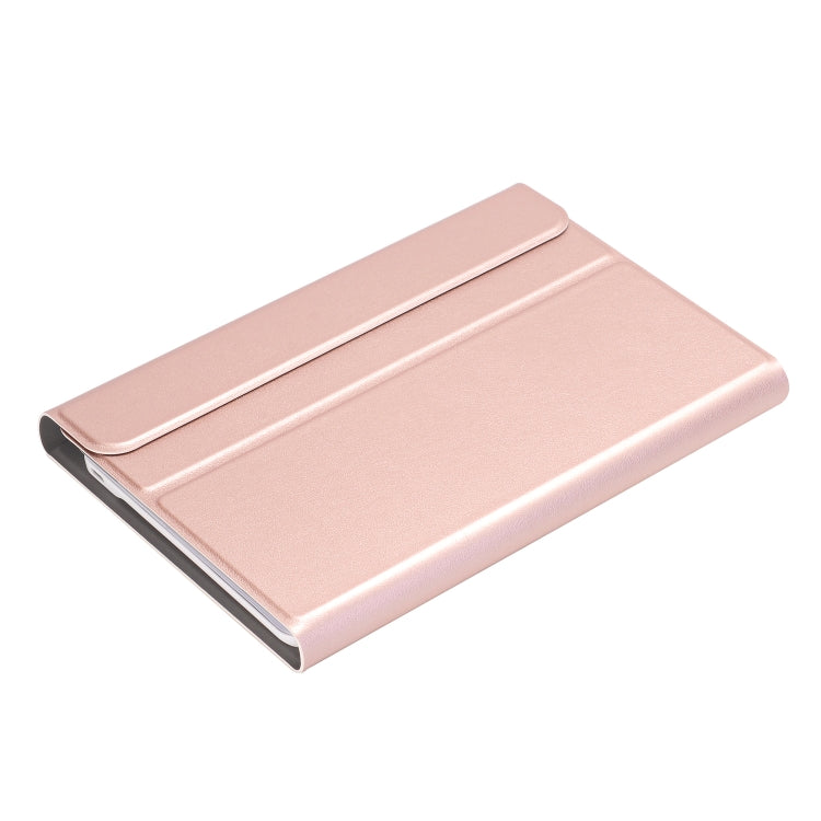 A05 Bluetooth 3.0 Ultra-thin ABS Detachable Bluetooth Keyboard Leather Tablet Case for iPad mini 5, with Holder(Rose Gold)-garmade.com