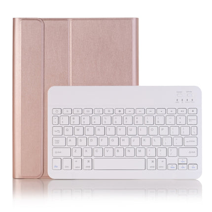 A09B Bluetooth 3.0 Ultra-thin ABS Detachable Bluetooth Keyboard Leather Tablet Case for iPad Air / Pro 10.5 inch (2019), with Pen Slot & Holder (Rose Gold)-garmade.com