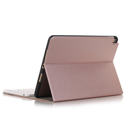 A09B Bluetooth 3.0 Ultra-thin ABS Detachable Bluetooth Keyboard Leather Tablet Case for iPad Air / Pro 10.5 inch (2019), with Pen Slot & Holder (Rose Gold)-garmade.com