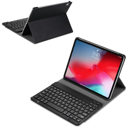 A11 Bluetooth 3.0 Ultra-thin ABS Detachable Bluetooth Keyboard Leather Tablet Case for iPad Pro 11 inch （2018）, with Holder (Black)-garmade.com