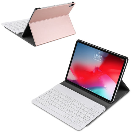 A11 Bluetooth 3.0 Ultra-thin ABS Detachable Bluetooth Keyboard Leather Tablet Case for iPad Pro 11 inch （2018）, with Holder (Rose Gold)-garmade.com
