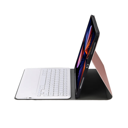 A12B Bluetooth 3.0 Ultra-thin Detachable Bluetooth Keyboard Leather Tablet Case for iPad Pro 12.9 inch （2018）, with Pen Slot & Holder(Rose Gold)-garmade.com