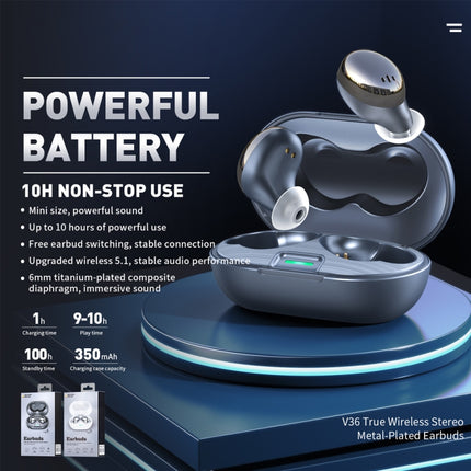 WK V36 Wireless TWS Metal Plating Bluetooth 5.0 Earphone with Charging Box (Grey)-garmade.com